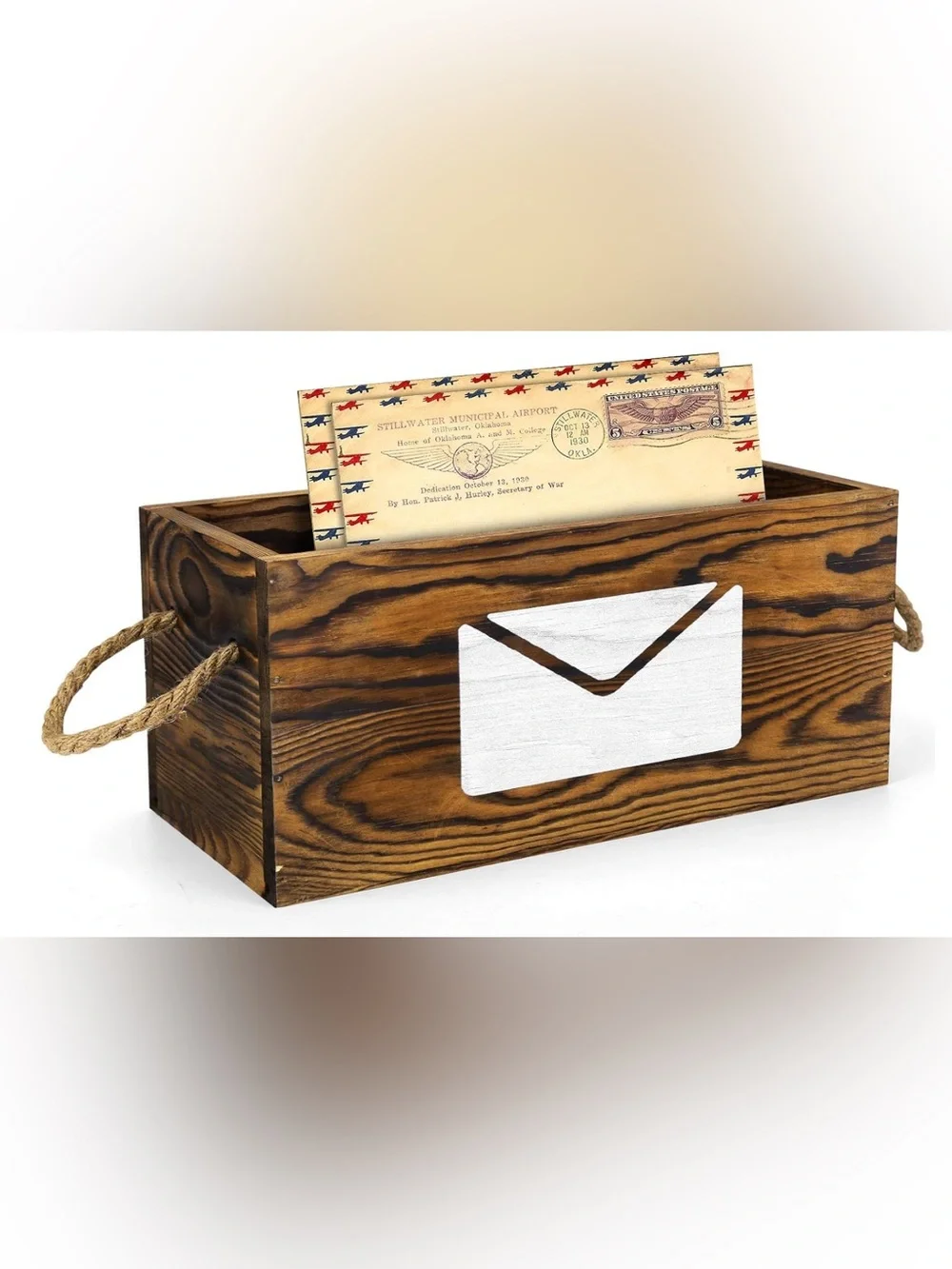 Wooden Mail Organizer Box with White Script